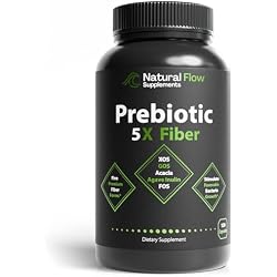 Prebiotic Fiber Supplement 5-in-1 Capsules - Natural Flow 5X Fiber XOS, GOS, FOS, Acacia and Agave Inulin, Daily Soluble Fiber Formula for Gut Support and Boost Good Bacteria Diversity, 120 Caps