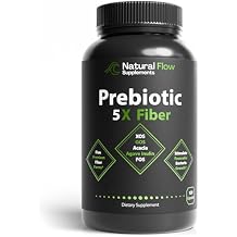 Prebiotic Fiber Supplement 5-in-1 Capsules - Natural Flow 5X Fiber XOS, GOS, FOS, Acacia and Agave Inulin, Daily Soluble Fiber Formula for Gut Support and Boost Good Bacteria Diversity, 120 Caps