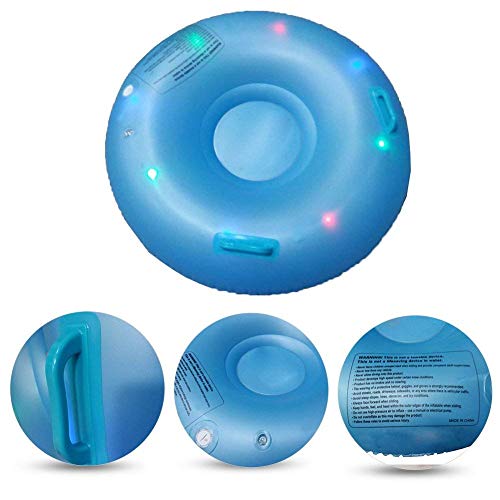 Missblue Snow Tube Sled, LED Inflatable Air Tubes with Grab Handles Heavy Duty Flash Ski Circle Skating Skiing Sleds Raft Sports Toys