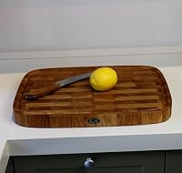 B4K® 50x35x4cm Küchenbrett aus Eiche Stirnholz | Antibakterielles Hirnholzbrett mit Griffen, Silikonfüßen und Saftrille | Stirnholz Schneidebrett | Hackblock – Ansicht 8