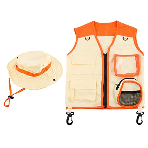 WNDUOKXH Tout-petits Explorer gilet chapeau ensemble Camping pêche enfants aventure Costumes école fête costume préscolaire accessoires, Orange Cover