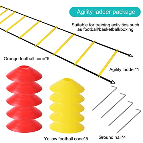 YSBER Agility Ladder Football Training Equipment Set 6M-12-Heavy Plastic Ladder,10 Disc Cones and 4 Nail, Used for Football, Tennis and Boxing Training - Image 3
