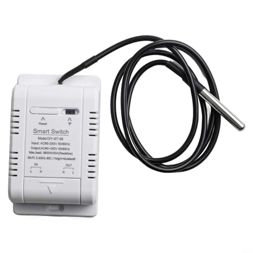 Rehoetom Smart Temperature And Humidity Switch With Remote Control Via App, 20A Circuit Breaker For Automatic On/Off Scheduling, Waterproof Sensor For Aquarium(A)