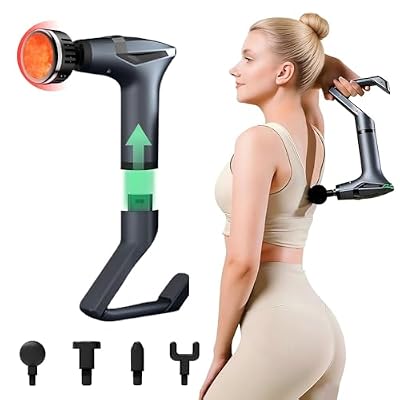3-in-1 Detachable Deep Tissue Massage Gun with Heat & Extension Handle, Percussion Muscle Massager for Arms, Shoulders, Back,Waist, Portable & Quiet for Home, Gym & Office, 12 Adjustable Speeds