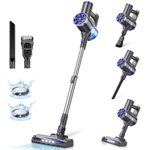 Image of Cordless Vacuum Cleaner, Self-Standing, 40Kpa Powerful Suction Stick Vacuum with Smart LED Display, 40Min Long Runtime Brushless Motor, Lightweight Vacuum for Hardwood Floor Carpet Pet Hair (Blue)