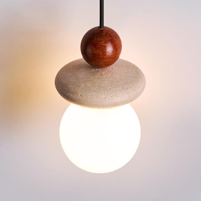 Suspension Japandi pour îlot de cuisine, plafonnier chic en bois et verre