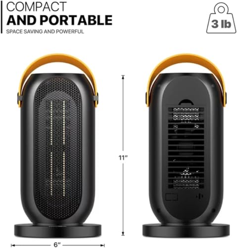Portable Space Heater, Electric Heater Fan, Energy Efficient Electric Heater, 600/1200W PTC Ceramic Heater with Tip-Over&Overheat Protection, 90°Oscillation, 6 Modes Adjustable Heater for Home, Office - Image 4
