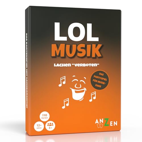 ANZEN LOL Musik - Lachen verboten | Partyspiel | Kartenspiel | Gesellschaftsspiel | Musikspiel für musikbegeisterte Erwachsene mit 5 witzigen und abwechslungsreichen Kategorien mit Lachgarantie