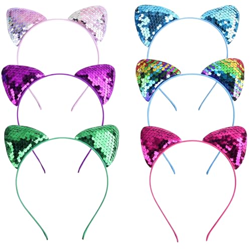 QUUPY Lot de 6 serre-têtes oreilles de chat, oreilles de chat, accessoires de cheveux, pour un usage quotidien et une décoration de partie