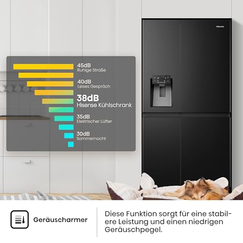 Hisense RS818N4TFE Side-by-Side Kühl-Gefrierkombination /179 cm/Inverter Kompressor/Total NoFrost/Multi Air Flow/Wasserspender mit Wassertank/Kühlteil 417 l/Gefrierteil 215 l/schwarz