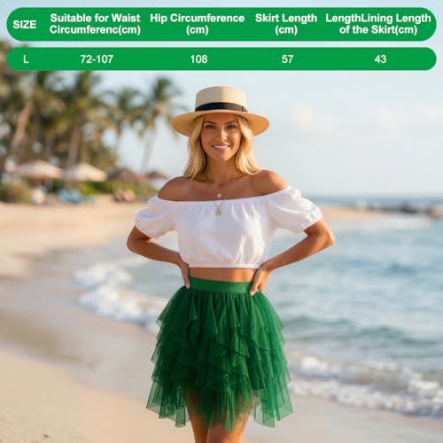 Alaoo Jupe en Tulle Femme, Jupe Tutu Rétro Jupe Petticoat en Tulle Taille Élastique, Tutu Femmes Jupe Tulle Rétro Années 80 Fête Halloween Carnaval Costume pour Party Festival Celebration,Vert – vue 2