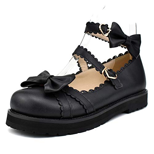 100FIXEO Women's Ankle Strap Platform Mary Janes Kawaii Goth Shoes with Bows