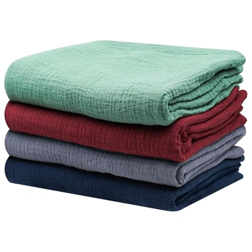 Image of Muslin Swaddle Blankets Cotton Newborn Colorful Natural Soft and Breathable, Enlarge Thickened Baby Blankets For Boys and Girls Suitable For Infants & Toddlers Swaddle Wrap(4 Pack)
