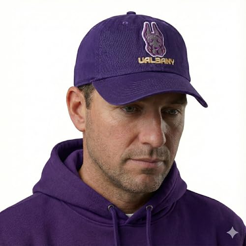 Desert Cactus University at Albany Baseball Hat Great Danes UAlbany SUNY Brimmed Embroidered Cap Adjustable Cloth Strap Adult (Style A) Purple