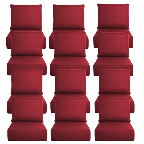Image of Luxury 6 inch Thick Outdoor Cushion Set 12-24x24 Patio Furniture Cushions with 28D High-Density Foam, Water-Resistant & Fade-Resistant Fabric, Removable Covers for Patio Furniture Sofa Couch -Red