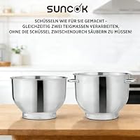 SUNCOK Küchenmaschine 1500W, Küchengerät mit 2x Edelstahl-Rührschüsseln 4,5 & 5,5L, 12 Geschwindigkeiten, Geräuscharm, Küchenmixer, Teigmaschine mit Rührhaken, Knethaken, Schlagbesen und Spritzschutz – Ansicht 4