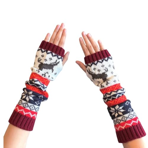 [Farigrut] 3個 アームウォーマー ロング レディース ヘラジカ柄 防寒手袋 アームカバー グローブ 指なし 親指穴付き ニット 半指手袋 極暖 保温 冷え対策 スマホ操作 おしゃれ ハンドウォーマー 手首保護 暖かい 冬小物 クリスマス (パターン2)のサムネイル