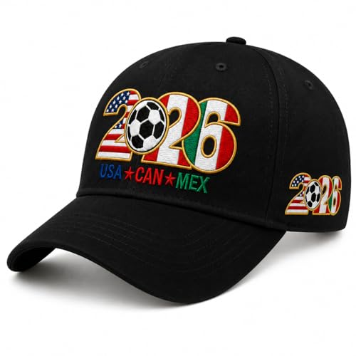 2026 World Cup Soccer Hat–USA Canada Mexico Host Countries Embroidered Baseball Hat Unisex Cotton for Soccer Supporters