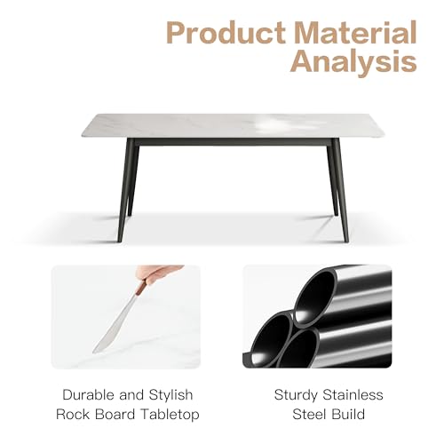 LumivoxNest Modern Sintered Stone Dining Table, 120/160cm, White/Grey Top, Waterproof & Easy-Clean, Metal A-Frame, for Dining Room, Patio & Outdoor Use (White, 120CM) - Image 8