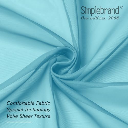 Image of Simplebrand Turquoise Sheer Curtains 63 Inch Length 2 Panels, Rod Pocket Solid Color Window Sheer Curtain Panels, Elegant Curtains & Drapes for Living Room, Bedroom 2 Panels (Turquoise, 42 inch W x 63 inch L)