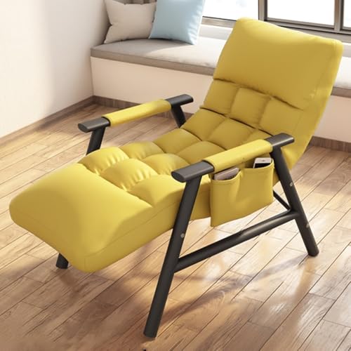 Silla Con Cojín Suave Sillas Reclinables Con Reposabrazos Para Leer Y Relajarse En El Salón Silla Moderna Con Bolsillo Lateral Sillas Con Respaldo Ajustable Para Dormitorio(Yellow,Black Legs)