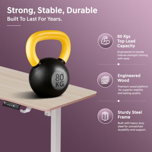 Image of V ONE Electric Standing Desk | Compact 1-Piece Top | 70Kg Weight Capacity | 3 Memory Preset | 5 Year Warranty | Built-in Cup & Headphone Holder | Home Office (White Oak, 100 * 60 CM)