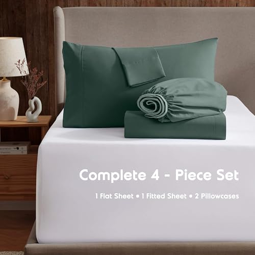 Image of Nestl Extra Deep Twin Sheet Set - 4 Piece Breathable & Cooling Sheets - Hotel Luxury Bedding Set w /18-24 Inch Deep Pockets - Easy & Secure Fit - Super Soft, Wrinkle Free & Comfy - Forest Green