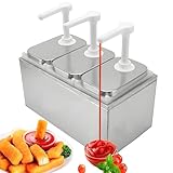 HuanSebesity Saucenspender,Kunststoff Und Edelstahl,2 L Ketchup Sahne Spenderbehälter,Gewürz Sirup Küchen Pumpstation für Zuhause,Doppelter Salat,Marmelade,Gewürzpresse 3Pumps2L