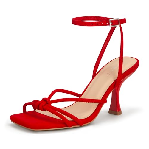 Image of PARTY Women's Square Open Toe Strappy Heeled Sandals 3 inch Stiletto Kitten Heel with Ankle Buckle Strap, Comfortable Slingback Summer Dress Shoes