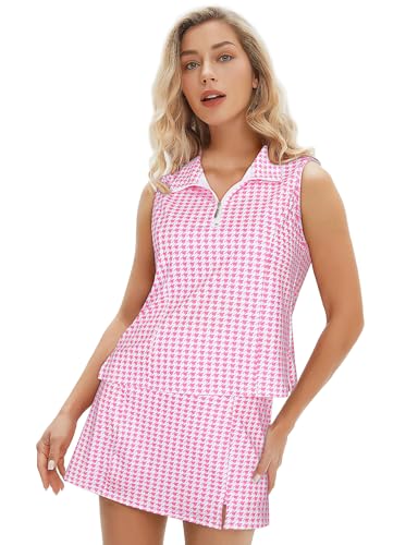 Koscacy Women's Tennis Skort Set Zip Up Tank Top 2 Piece Summer Outfit2