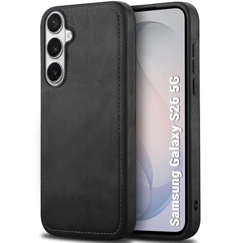 Image of TheGiftKart Genuine Leather Finish Back Cover Case for Samsung Galaxy S26 5G | Shockproof Design | Camera & Screen Protection | Stunning Minimalist Design Back Case Cover (Faux Leather & PC, Black)