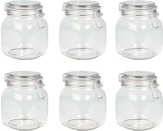BubblePost 1L Clip Top Glass Jars - Set of 6 | Airtight Glass Storage | Perfect for Dry Food, Coffee Beans & Tea Bags | Kitchen Preserving & Spice Containers