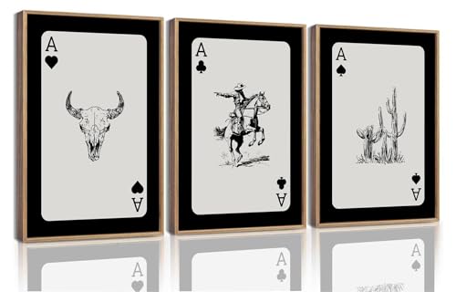 Mrysuart 3 Piece Western Wall Art Cowboy Wall Decor Pictures Southwestern Canvas Art Longhorn Bull Skull Paintings Prints for Bedroom Living Room 12x16in Framed
