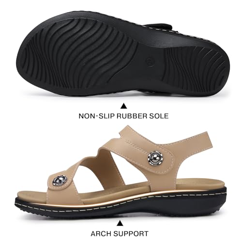 Image of TEMOFON Womens Sandals Dressy Summer: Open Toe Comfortable Walking Flat - Arch Support Flat Sandals Size 5-11