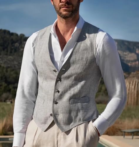 Mens Lightweight Vest Summer Casual Cotton Linen Sleeveless Jacket Beach Waistcoat3