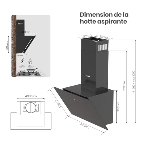 COMFEE Dunstabzugshaube 60 cm KWH-ANGJ64B-60-FR
