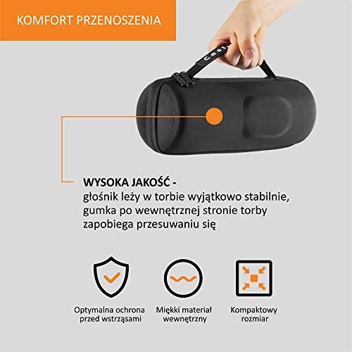 Casingwise Etui na głośnik JBL Charge 4 & Charge 5 / głośnik Bluetooth z kieszenią na kabel i akcesoria do podróży/twarda obudowa do JBL Box z uchwytem do noszenia czarna