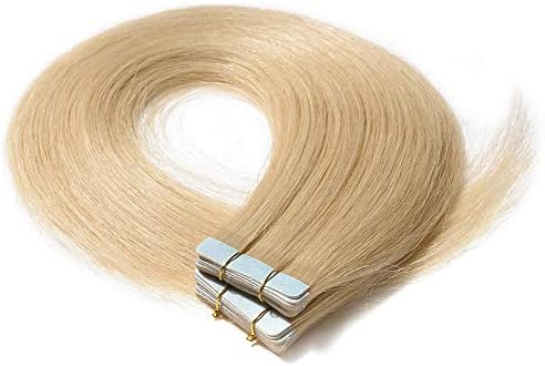 20 PCS Tape in Hair Extensions Human Hair Blonde Straight Skin Weft 100% Real Remy Hair Extension (12 inches 40g, #60 Platinum Blonde)