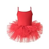 Toddler Girls Tutu Dresses Strap Shiny Tulle Ballet Leotard Ballerina Costume for Dance Red 18-24 Months