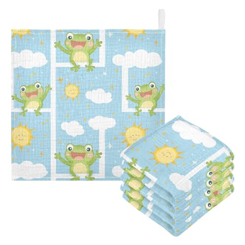 vvfelixl Cute Frog Open Sun Baby Burp Cloths Baby Muslin Washcloths for Boys Girls Cotton Babys Face Towel for Newborn Infants Soft and Absorbent 11.8 X 11.8 in, 5 Pack3