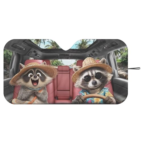 Image of Funny Raccoon Car Front Windshield Sun Shade Reflect UV Sun and Heat Foldable Car Windshield Sunshades Interior Accessories Protection Universal Vehicle Accessories