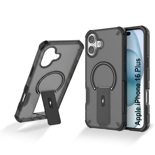 Image of ZAP CASE Matte Kickstand Case for iPhone 16 Plus | Magsafe Compatible | Premium Polycarbonate Back + Flexible TPU Bumper | Foldable Stand | Military-Grade Drop Protection | Anti-Fingerprint | Black