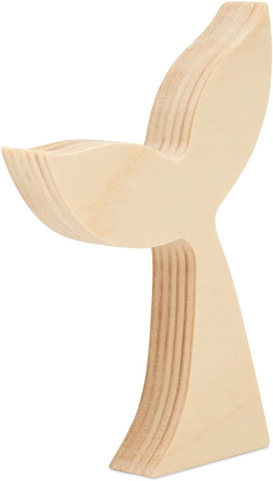 Chunky Mermaid Tail 4-inch, 1/2 inch Thick, Pack of 10 Wooden Shapes, Unfinished Wood Crafts for Summer Decor Tray, by Woodpeckers