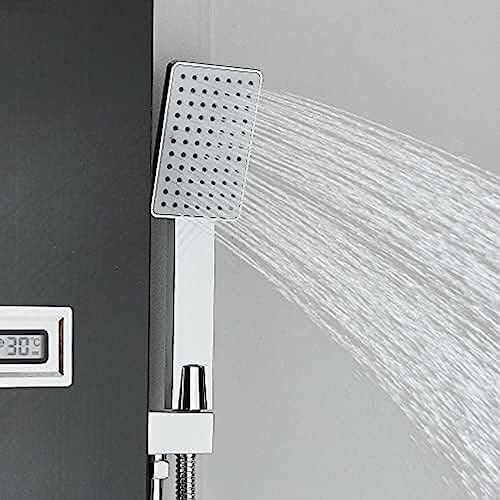 LED Light Shower Panel Tower Rainfall Waterfall Shower Head with Massager Jets Body System Jet-Black A,Black G miniatura 6