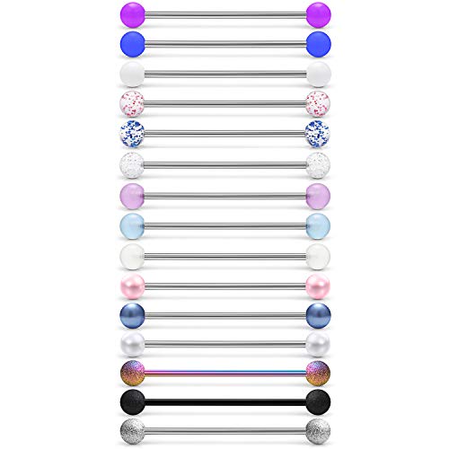 Dyknasz 15PCS Industrial Barbell 16G Surgical Steel Industrial Piercing Jewelry for Women Men Forward Helix-Cartilage Earrings 1 3/8