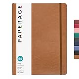 PAPERAGE Softcover Lined Journal Notebook (Cognac), 176 Pages, Large B5 College Ruled Notebook, 7.5 inches x 9.8 inches - 100 GSM Premium Paper, Soft Vegan Leather Journal for Home, Work & School