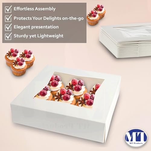 MT Products White Bakery Boxes 8" x 8" x 2.5" - Elegant Pastry Boxes (Pack of 10) - Made in the USA