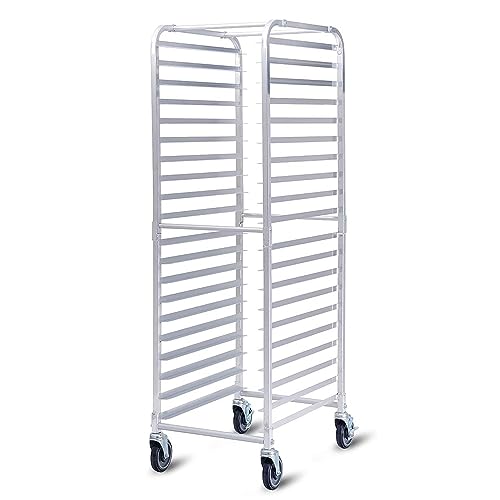 20-Tier Aluminum Sheet Pan Rack - Mobile Bakery Cooling Rack with 4 Wheels for Home & Commercial Kitchens, Ideal for Restaurants & Pizzerias