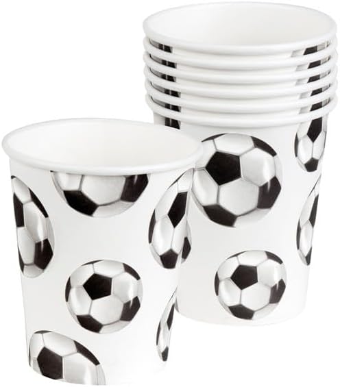 Wanna Party Soccer Themed Paper Cups - 9 Ounces for Party Supplies and Football Decorations - Pack of 8