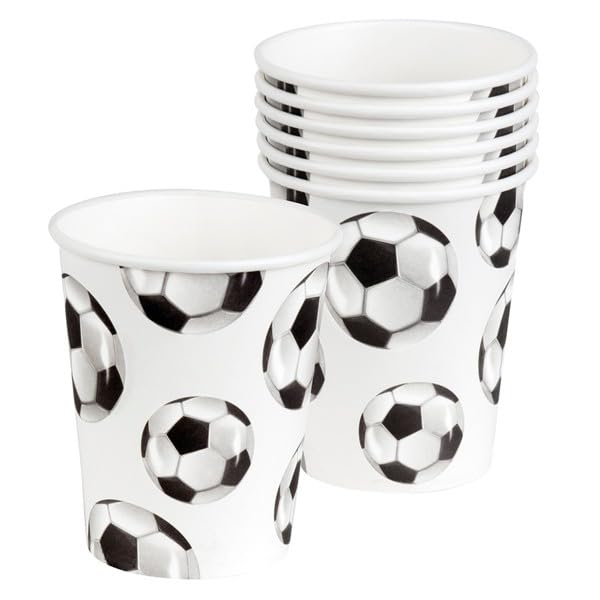 Wanna Party Soccer Themed Paper Cups - 9 Ounces for Party Supplies and Football Decorations - Pack of 8